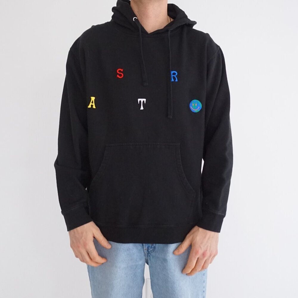 Astroworld Black Spellout Embroidered Graphic Band Rap Travis Scott Hoodie L